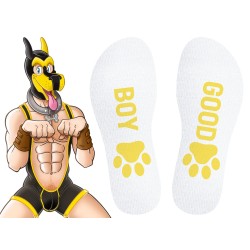 Chaussettes Good Boy – Blanc & Jaune