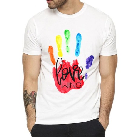 T-shirt Main Rainbow Love Wins – Blanc