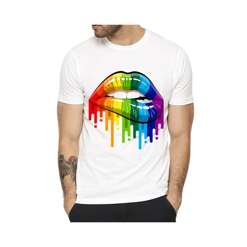 T-shirt Rainbow Lips – Blanc