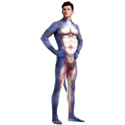 Combinaison Cosplay Dinosaure Raptus – Bleu & Blanc
