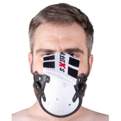 Masque avec Lanières en Cuir « Sniff my … » – Blanc